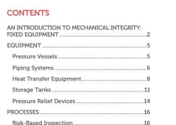 MECHANICAL INTEGRITY：FIXED EQUIPMENT STANDARDS & RECOMMENDED PRACTICES